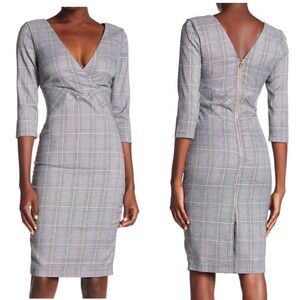 ALEXIA ADMOR Grey Glen Plaid‎ Surplice Sheath Knee Dress 4